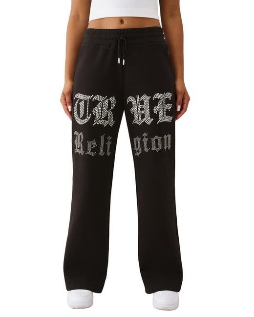 True Religion Black Crystal Wide Leg Drawstring Pants
