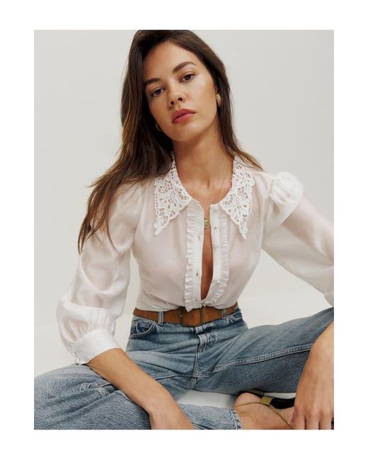 Reformation Indy Ruffle Lace Collar Shirt in White Lyst