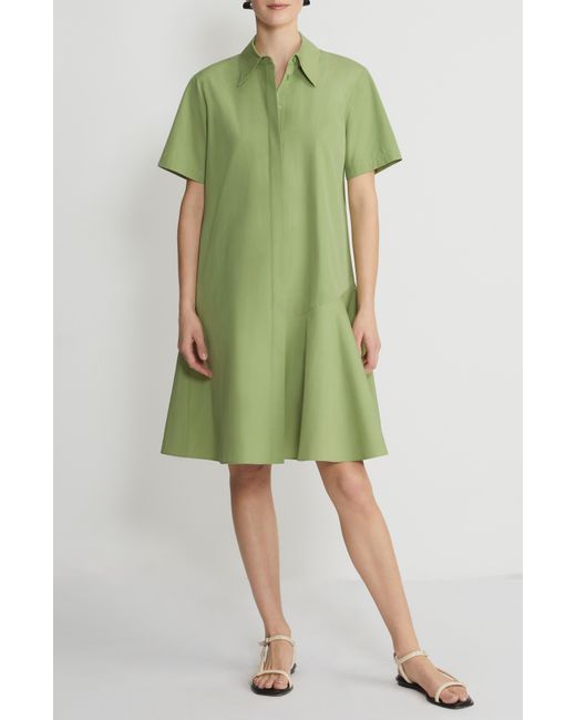 Lafayette 148 New York Green Flounced Hem Cotton Poplin Shirtdress