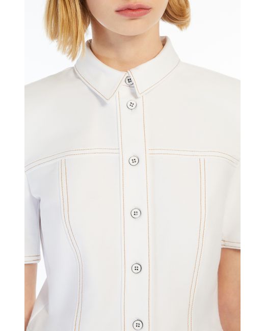 Max Mara White Faro Cotton Blend Jersey Midi Shirtdress