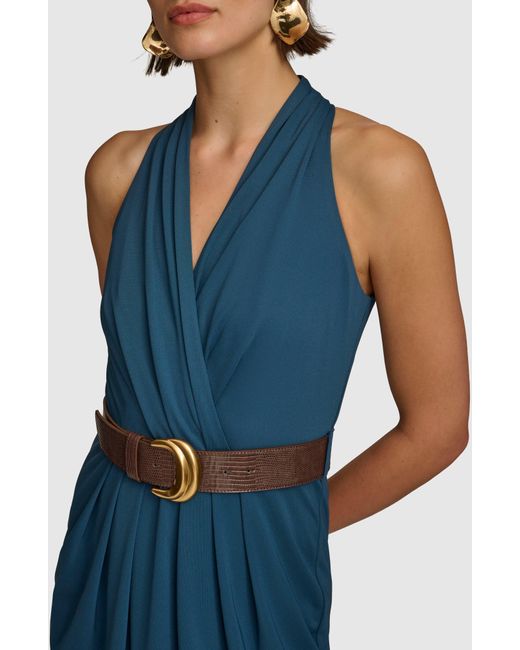Donna Karan Blue Belted Sleeveless Midi Dress