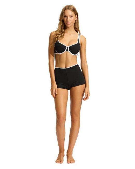Seafolly Black Beach Bound Boyleg Swim Shorts