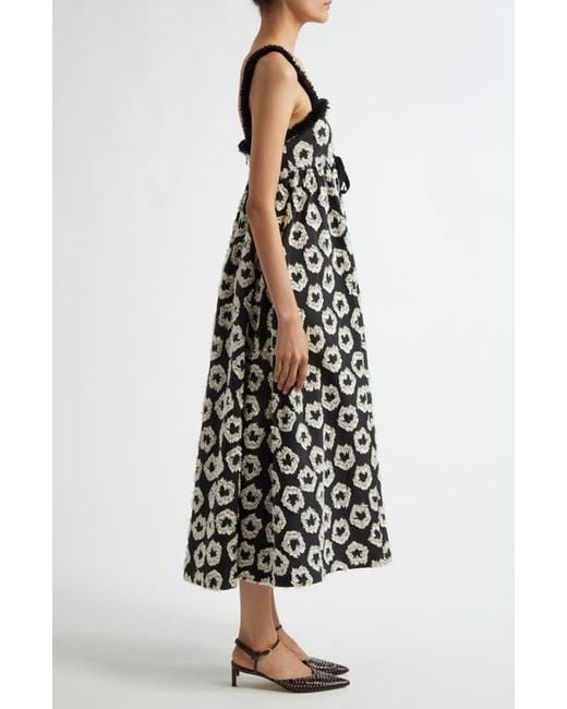 Ulla Johnson White Mira Fray Trim Print Sleeveless Maxi Dress