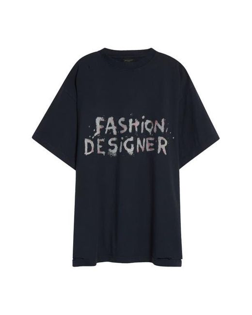 Balenciaga Black Fashion Designer Distressed Oversize Graphic T-Shirt