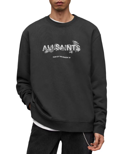 AllSaints Black Chiao Dragon Cotton Graphic Sweatshirt for men