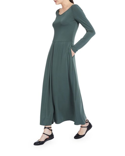 Max Mara Green Valido Long Sleeve Crepe Jersey A-line Dress