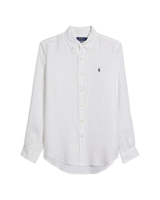 Polo Ralph Lauren White Solid Linen Button-Down Shirt for men