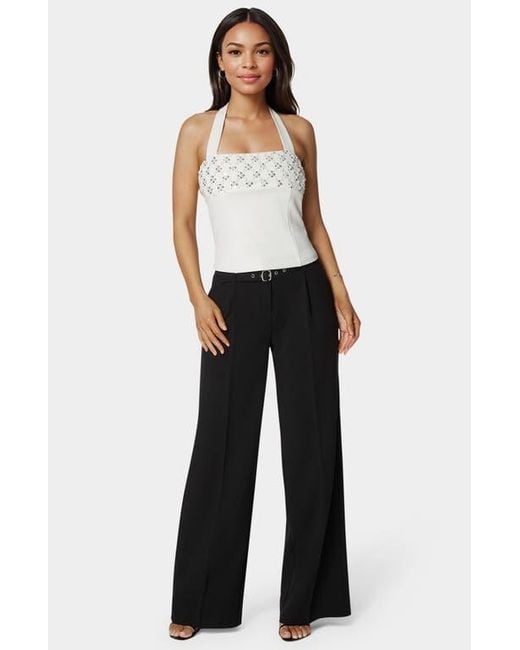 Bebe Black Halter Neck Bead Sequin Top