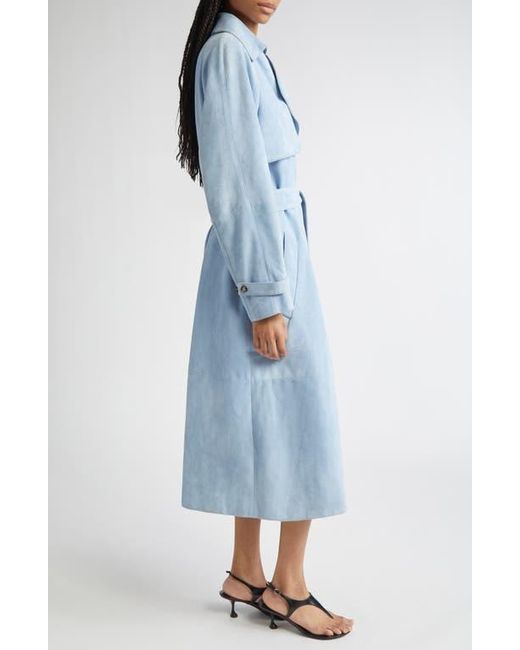Proenza Schouler Blue Ramona Belted Suede Trench Coat
