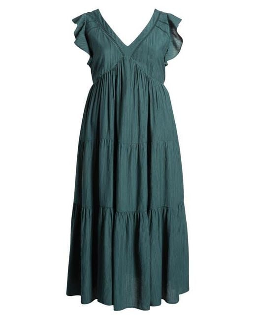Treasure & Bond Green Crinkle Finish Flutter Sleeve Maxi Dress