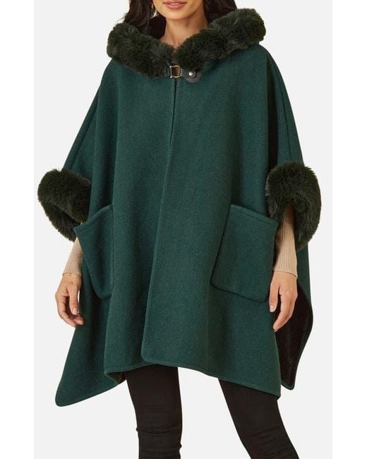 Yumi' Green Hooded Fur Cape Jacket