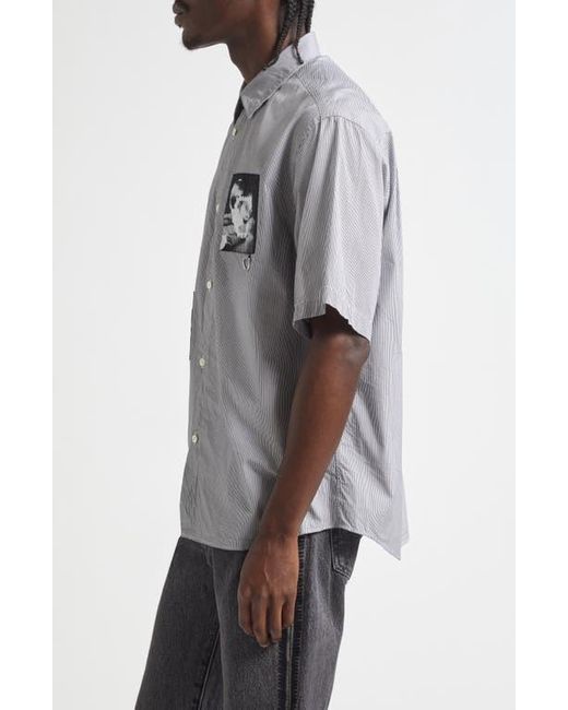 Undercover Gray Patchwork Stripe Button-Up Shirt for men