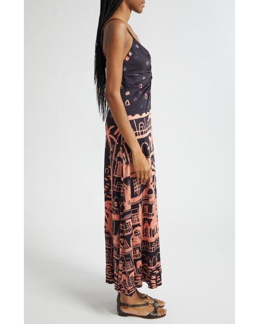 Johanna Ortiz Multicolor Nuestra Tierra Landscape Print Cutout Shiny Jersey Dress