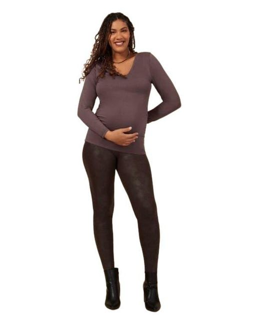 Motherhood Maternity Purple V-Neck Side-Ruched Maternity Long Sleeve Tee