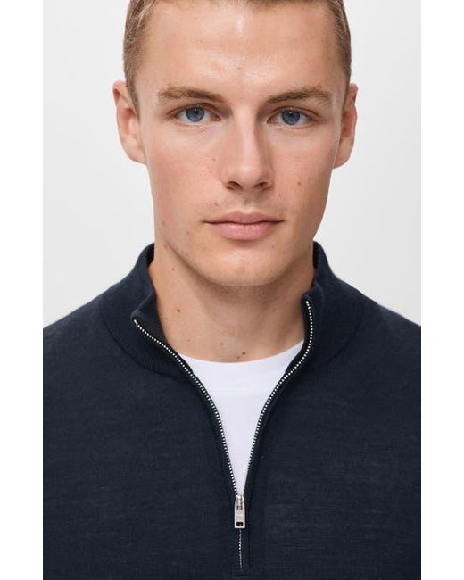 Mango Blue Perkins Wool Quarter Zip Sweater for men