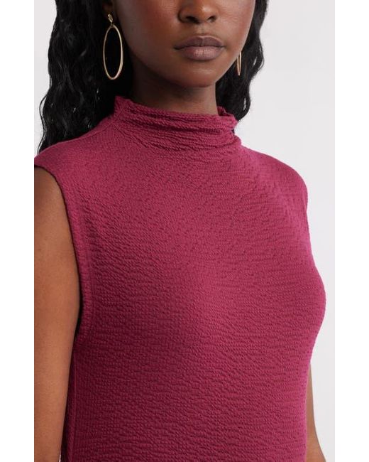 Treasure & Bond Red Crinkle Mock Neck Top