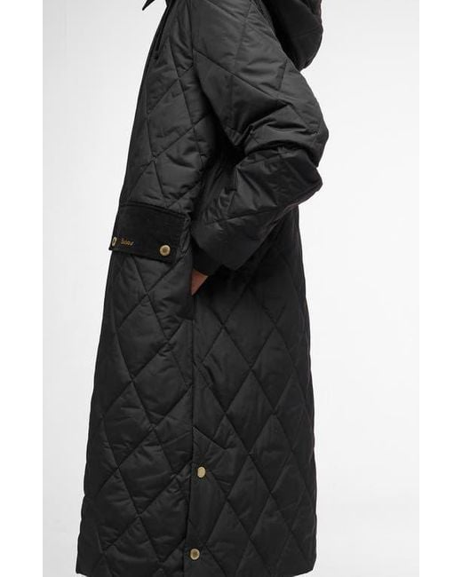 Barbour Black Meredith Quilted Hooded Long Coat