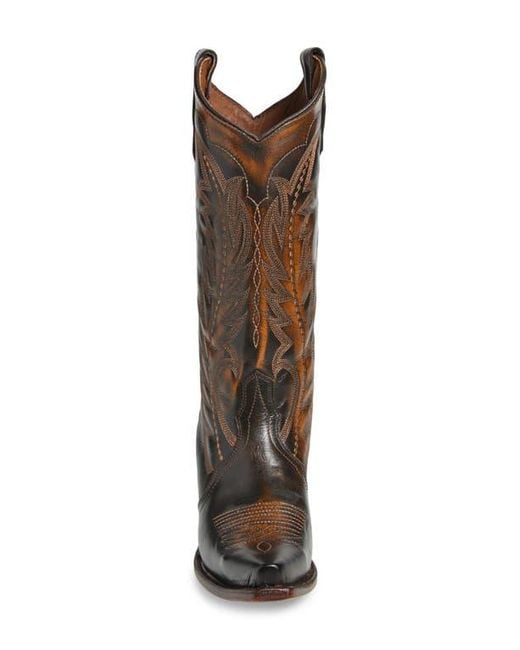 Circle Brown Contrast Embroidery Tall Western Boot