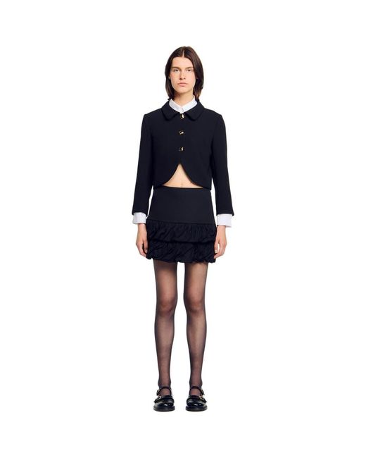 Sandro Blue Mini Ruched Ruffle Skirt