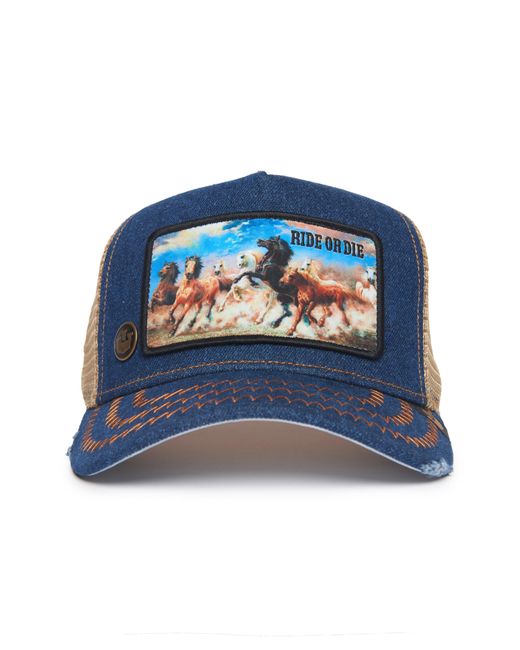 Goorin Bros Blue The Ride Or Die Patch Trucker Hat for men
