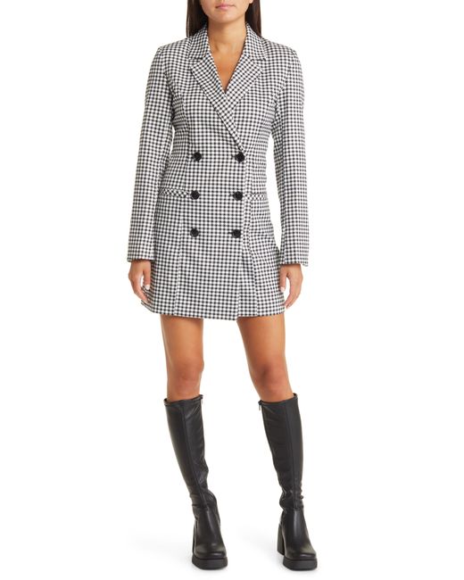 White checked long hotsell sleeve blazer dress