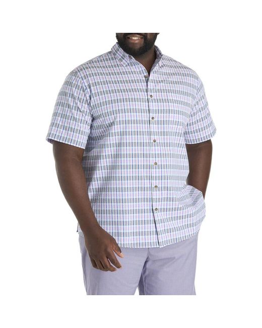 Oak Hill by DXL Blue Big & Tall Seersucker Large Plaid Sport Shirt for men