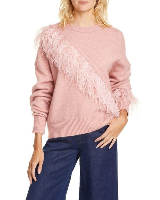 Cinq À Sept Pink Merritt Feather-trim Crewneck Sweater