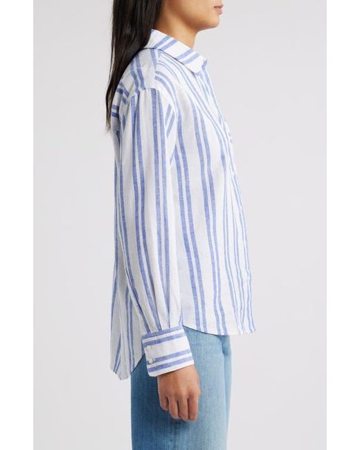 Caslon Blue Stripe Linen Blend Button-Up Shirt