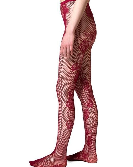 Stems Red Rose Mesh Tights