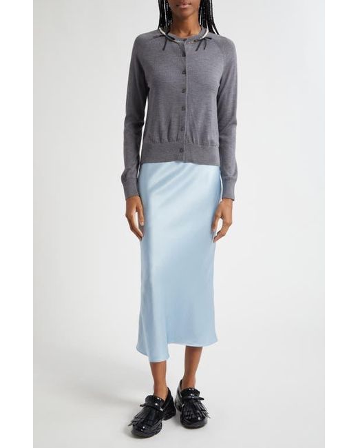Simone Rocha Gray Classic Long Sleeve Merino Wool & Silk Cardigan With Faux Pearl Detail