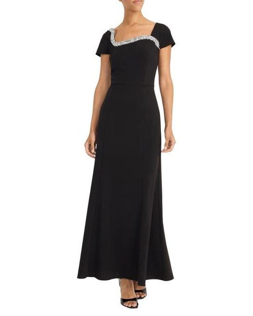 sachin and babi light blue dress Maggy London Women's Black Rhinestone Trim Short Sleeve Gown