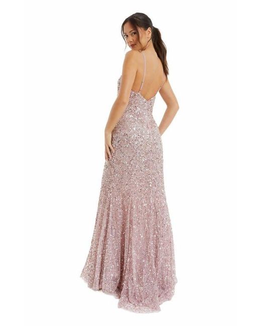 Quiz Purple Sequin Strappy Evening Dress