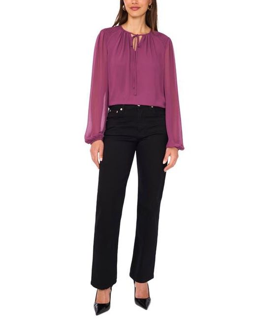 Vince Camuto Red Smock Detail Long Sleeve Top