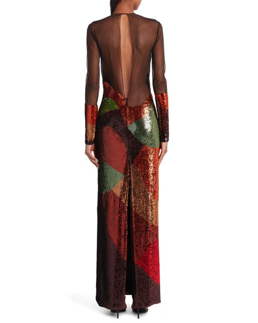 Tom Ford Red Long Sleeve Sequin & Mesh Gown