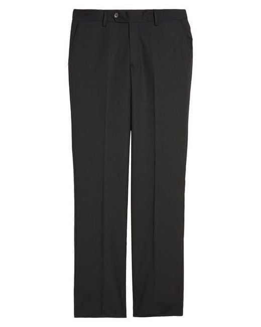 Berle Black Flat Front Stretch Solid Wool Trousers for men