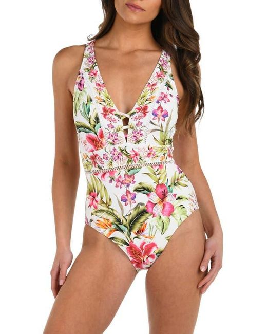 La Blanca Red Polynesian Plunge One-Piece Swimsuit