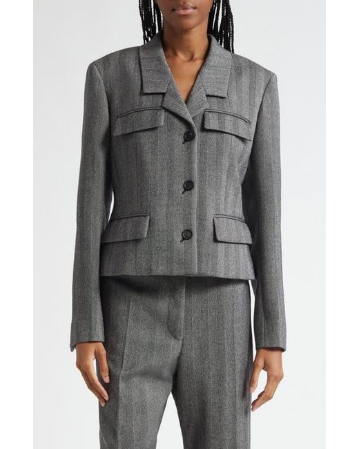 Ferragamo Gray Wool Blend Herringbone Crop Jacket