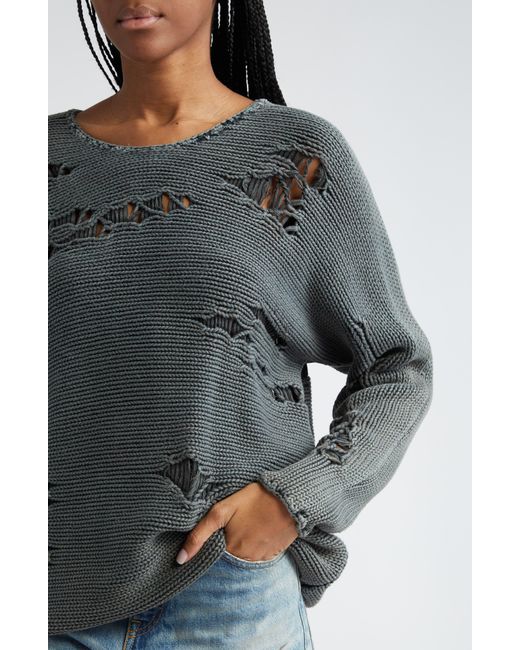 R13 Black Distressed Oversize Cotton Crewneck Sweater