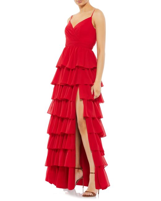 Mac Duggal Red Tie Ruffle Empire Waist Chiffon Gown At Nordstrom
