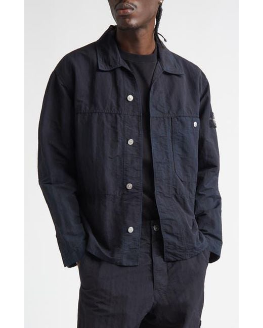 Stone Island Blue Compass Logo Patch Shirt Jacket for men