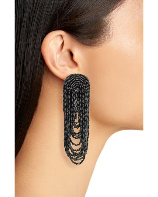 Oscar de la Renta Black Beaded Double Curtain Clip-On Drop Earrings