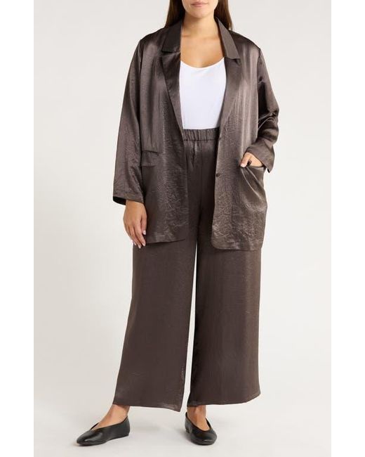 Eileen Fisher Brown Crinkled Satin Blazer