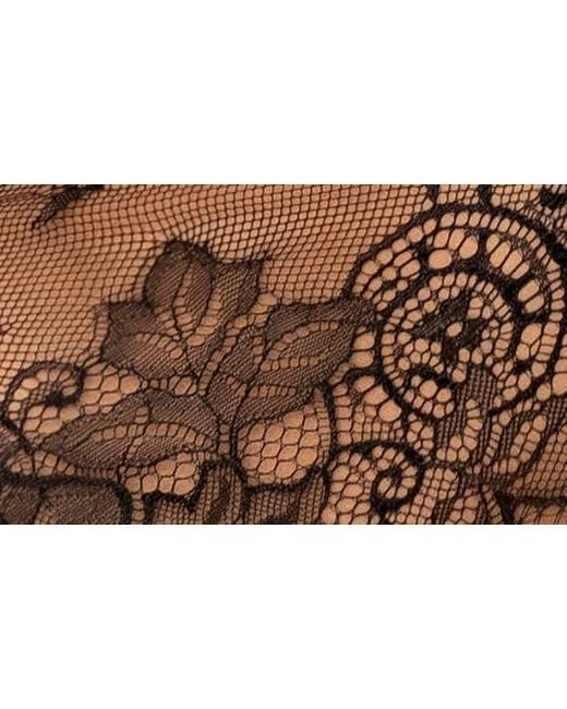 MAPALE Brown Sheer Crotchless Lace Romper