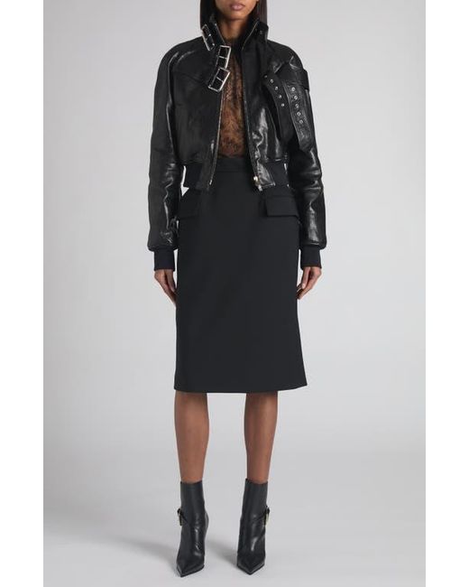 Alexander McQueen Black Dart Wool Stretch Gabardine Midi Skirt