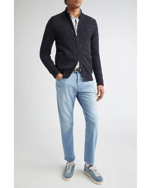 Eleventy Blue Wool & Silk Blend Zip Cardigan for men