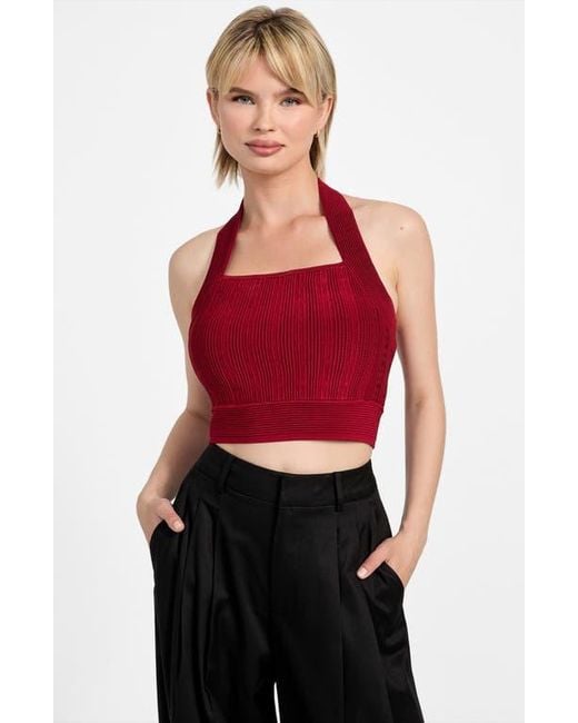 Guess Red Sofie Rib Crop Halter Top