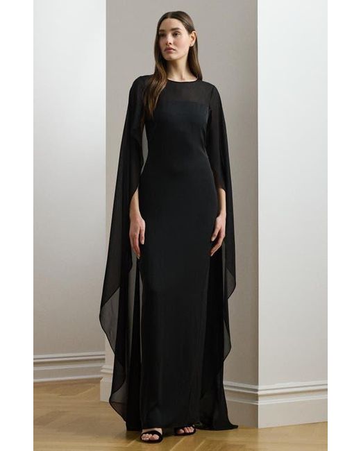 Ralph Lauren Black Semisheer Capelet Georgette Gown