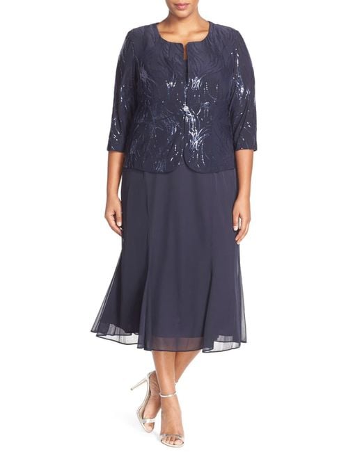 Alex Evenings Sequin Mock Two piece Dress With Jacket in Blue Lyst