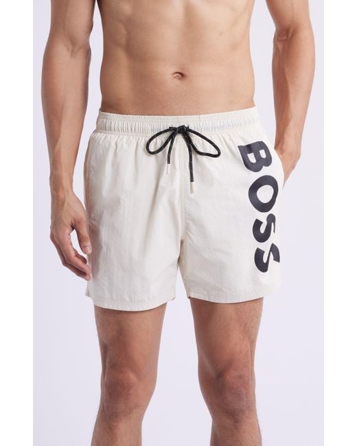Boss White Octopus Swim Trunks for men