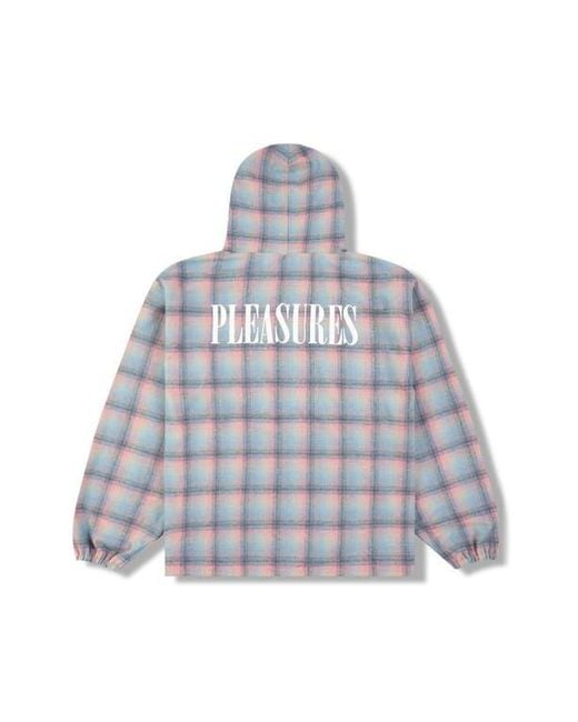 Pleasures Blue Sender Oversize Ombré Check Cotton Flannel Hoodie for men